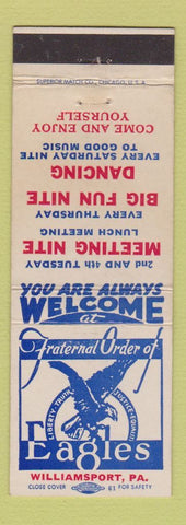 Matchbook Cover - Eagles Club Williamsport PA