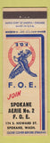 Matchbook Cover - Eagles Club Spokane WA