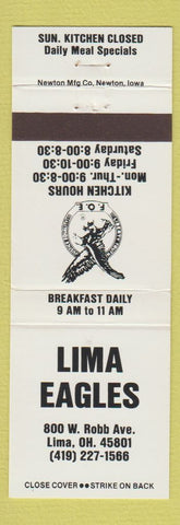 Matchbook Cover - Eagles Club Lima OH WHITE