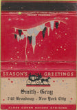 Matchbook Cover - Smith Gray New York City Christmas WORN 40 Strike