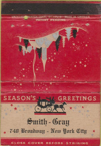 Matchbook Cover - Smith Gray New York City Christmas WORN 40 Strike