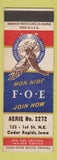 Matchbook Cover - Eagles Club Cedar Rapids IA