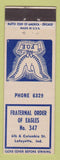 Matchbook Cover - Eagles Club Lafayette IN