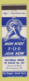 Matchbook Cover - Eagles Club Bloomington IL