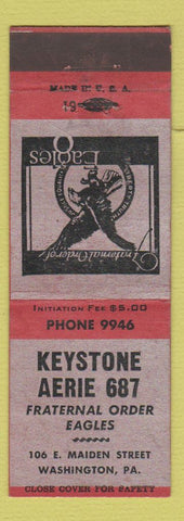 Matchbook Cover - Eagles Club Washington PA