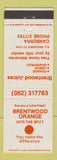 Matchbook Cover - Brentwood Orange Drink Juice Lemon Canberra New Zealand