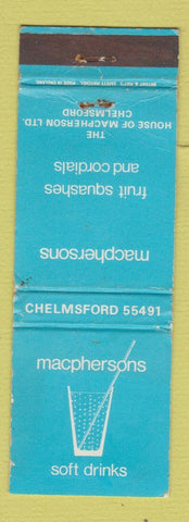 Matchbook Cover - Macphersons Soft Drinks soda Chelmsford UK England WORN