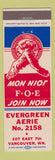 Matchbook Cover - Eagles Club Vancouver WA