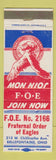 Matchbook Cover - Eagles Club Bellefontaine OH