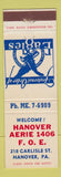Matchbook Cover - Eagles Club Hanover PA