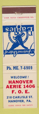 Matchbook Cover - Eagles Club Hanover PA