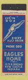 Matchbook Cover - Eagles Club Rose City Aerie New Castle IN
