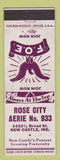Matchbook Cover - Eagles Club Rose City New Castle IN