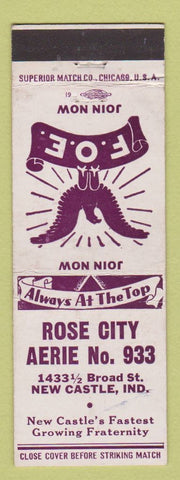 Matchbook Cover - Eagles Club Rose City New Castle IN