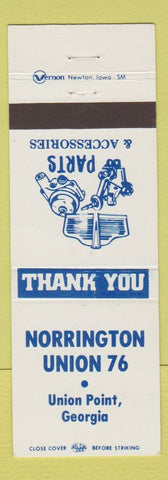 Matchbook Cover - Norrington Union 76 oil gas Union Point GA