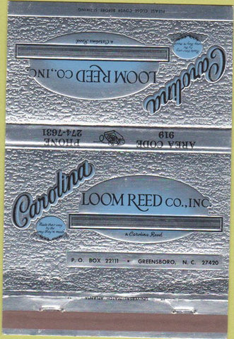 Matchbook Cover - Carolina Loom Reed Co Greensboro NC 40 Strike