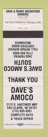 Matchbook Cover - Dave's Amoco oil gas Eau Claire WI
