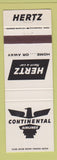 Matchbook Cover - Hertz Car Rentals Continental Airlines