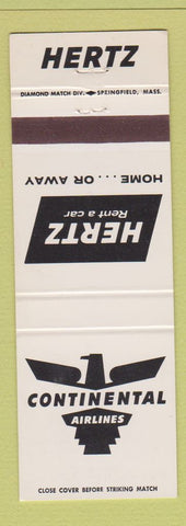 Matchbook Cover - Hertz Car Rentals Continental Airlines