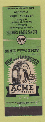 Matchbook Cover - Cities oil gas Rick's Hartley IA Acme Tires