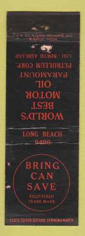 Matchbook Cover - World's Best Motor Oil Chicago IL WEAR