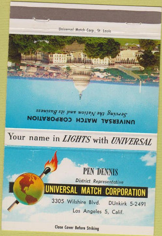 Matchbook Cover - US Capitol Universal Match Los Angeles CA Pen Dennis 40 Strike