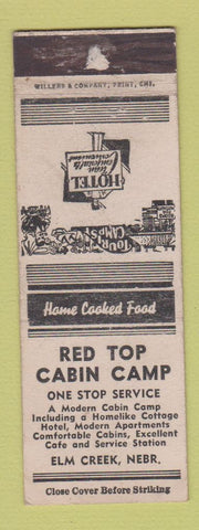 Matchbook Cover - Red Top Cabin Camp Elm Creek NE WORN WHITE