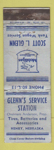 Matchbook Cover - Glenn's Mobil oil gas Henry NE WEAR