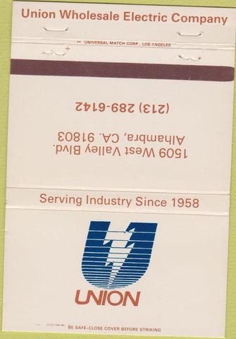 Matchbook Cover - Union Wholesale Electric Alhambra CA 40 Strike