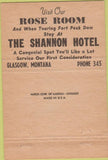 Matchbook Cover - Shannon Hotel Glasgow MT rose room 40 Strike