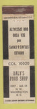 Matchbook Cover - Daly's Food Shop Restaurant Washington DC WEAR