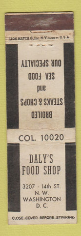 Matchbook Cover - Daly's Food Shop Restaurant Washington DC WEAR