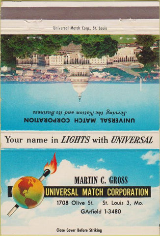 Matchbook Cover - US Capitol Universal Match St Louis MO Martin Gross 40 Strike