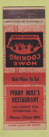 Matchbook Cover - Perry Null's Restaurant Pittsburgh PA WEAR