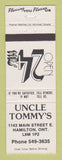 Matchbook Cover - Uncle Tommy's Hamilton ON