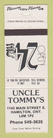 Matchbook Cover - Uncle Tommy's Hamilton ON