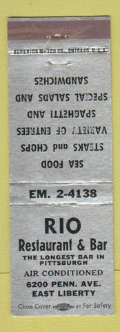 Matchbook Cover - Rio Restaurant Bar East Liberty Pittsburgh PA
