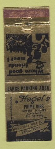 Matchbook Cover - Hagel's Prime Rib Restaurant Santa Rosa CA WEAR