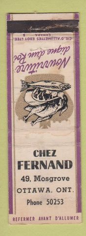 Matchbook Cover - Chez Fernand Ottawa ON restaurant WORN