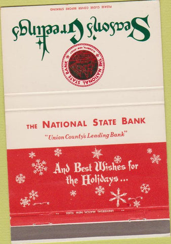 Matchbook Cover - National State Bank Elizabeth NJ 40 Strike