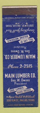 Matchbook Cover - Main Lumber Dallas TX WEAR