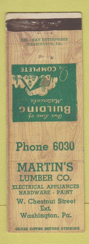 Matchbook Cover - Martin's Lumber Washington PA