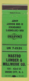 Matchbook Cover - Mastro Lumber Millwork Union City NJ GREEN