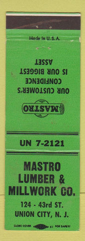 Matchbook Cover - Mastro Lumber Millwork Union City NJ GREEN