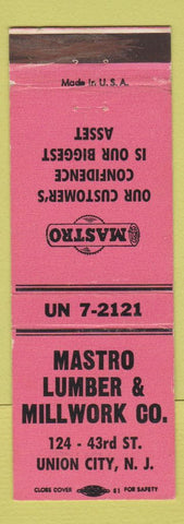Matchbook Cover - Mastro Lumber Millwork Union City NJ PINK