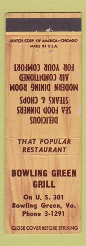 Matchbook Cover - Bowling Green Grill VA WOODY