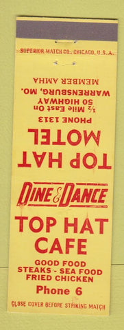 Matchbook Cover - Top Hat Cafe Warrensburg MO