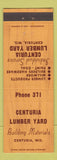 Matchbook Cover - Centuria Lumber Yard WI low phone #