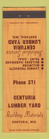 Matchbook Cover - Centuria Lumber Yard WI low phone #