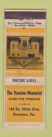 Matchbook Cover - Vanston Memorial Funeral Home Scranton PA WEAR